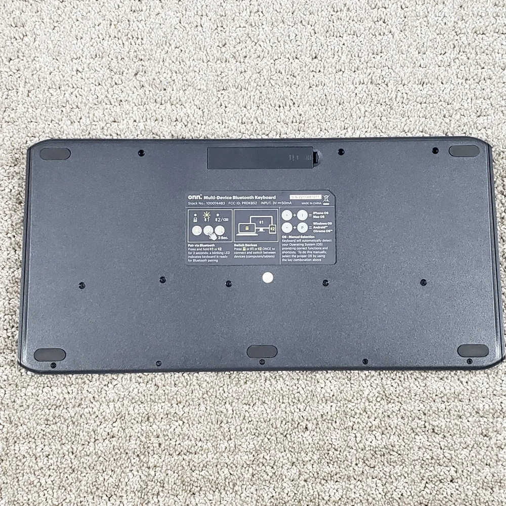 onn. Bluetooth Keyboard Black Yellow Cradle Multi-Device M 100074483 Tested Work